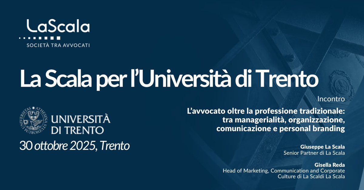 Lascalaw's tweet image. L’avvocato oltre la professione tradizionale. La Scala questo pomeriggio all’Università di Trento iusletter.com/news/lavvocato…