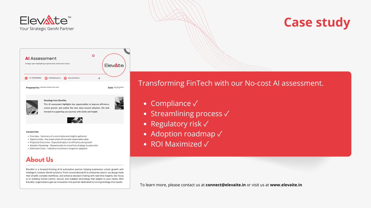 ElevAIte_here's tweet image. AI success begins with clarity. Our AI Assessment helped a business identify automation gaps, compliance issues, and ROI areas before investing.

Read the case study: [linkedin.com/pulse/your-sal…]

#AI #BusinessTransformation #ElevAIte