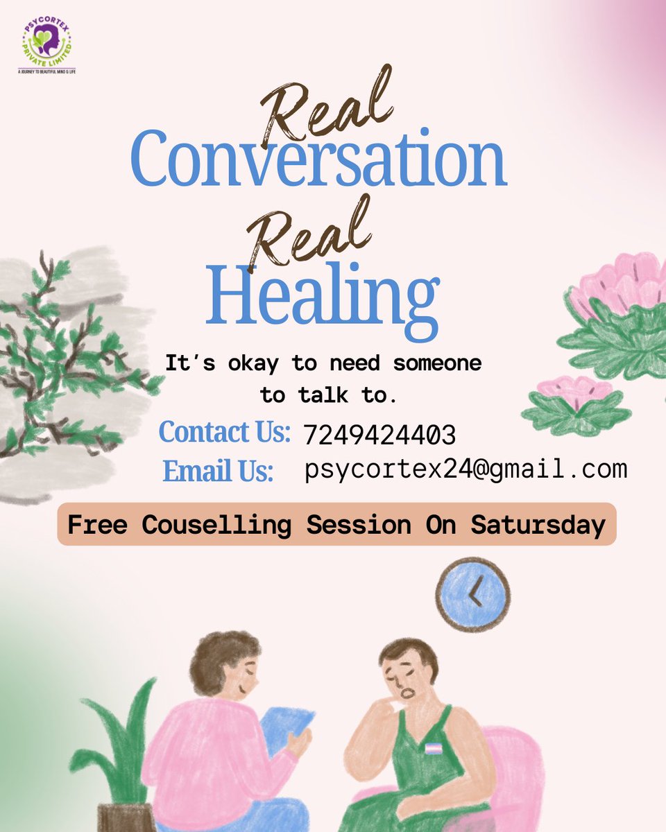 PPsycortex's tweet image. Every Saturday is Free Counseling Day at Psycortex! 🌿
✨ Your mental well-being matters — book your free session now on the Psycortex App and start your journey toward inner peace. 💚

#Psycortex #FreeCounselling #MentalHealthAwareness #EverySaturdayFree #TherapyForAll #SelfCare
