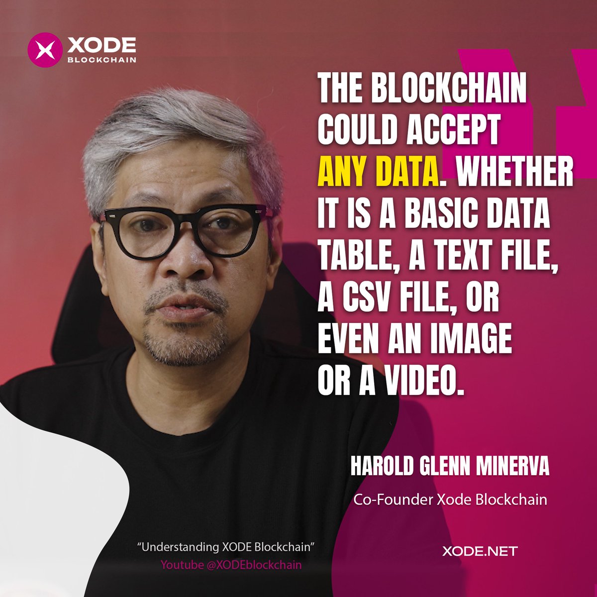XodeNet's tweet image. “The blockchain could accept any data. Whether it is a basic data table, a text file, a CSV file, or even an image or a video.” 
— Co-Founder, XODE Blockchain

🌐 Watch video here: youtu.be/WQ8wT5-nMCg?si… 

💻 Learn more: xode.net 

#XodeBlockchain #ImmutableData…