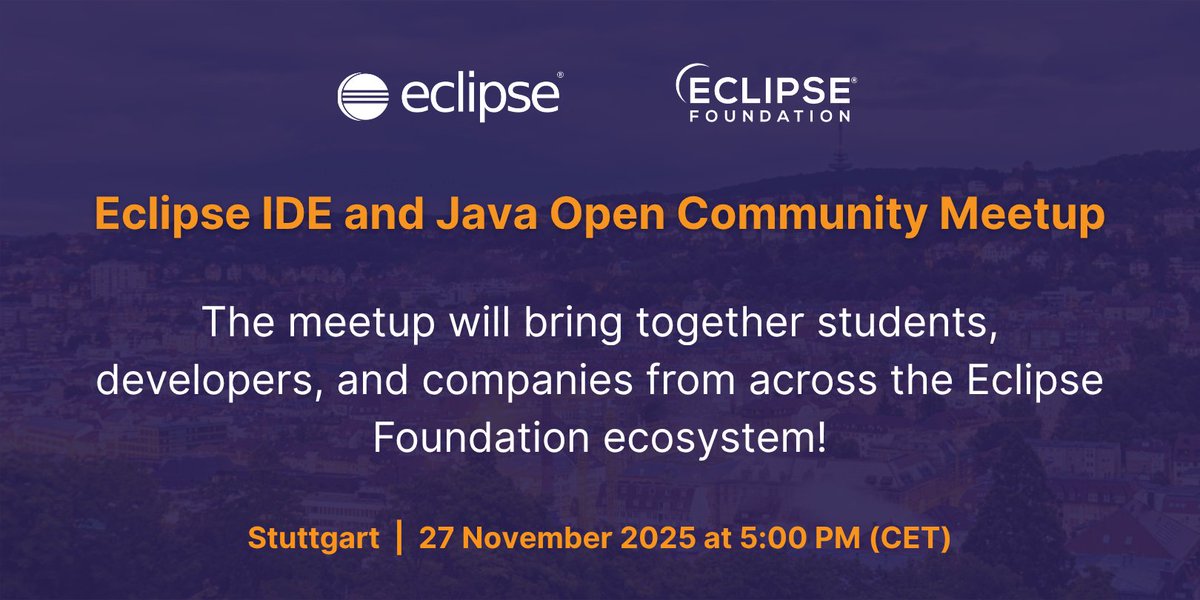 EclipseJavaIDE's tweet image. 📢 Join Hannes Wellmann &amp;amp; @tfroment in Stuttgart on 27 Nov to explore the Eclipse IDE and the Java ecosystem!

The Open Community Meetup will bring together students, developers, and companies from across the #EclipseFdn ecosystem!

Register today! hubs.la/Q03NGKhD0
