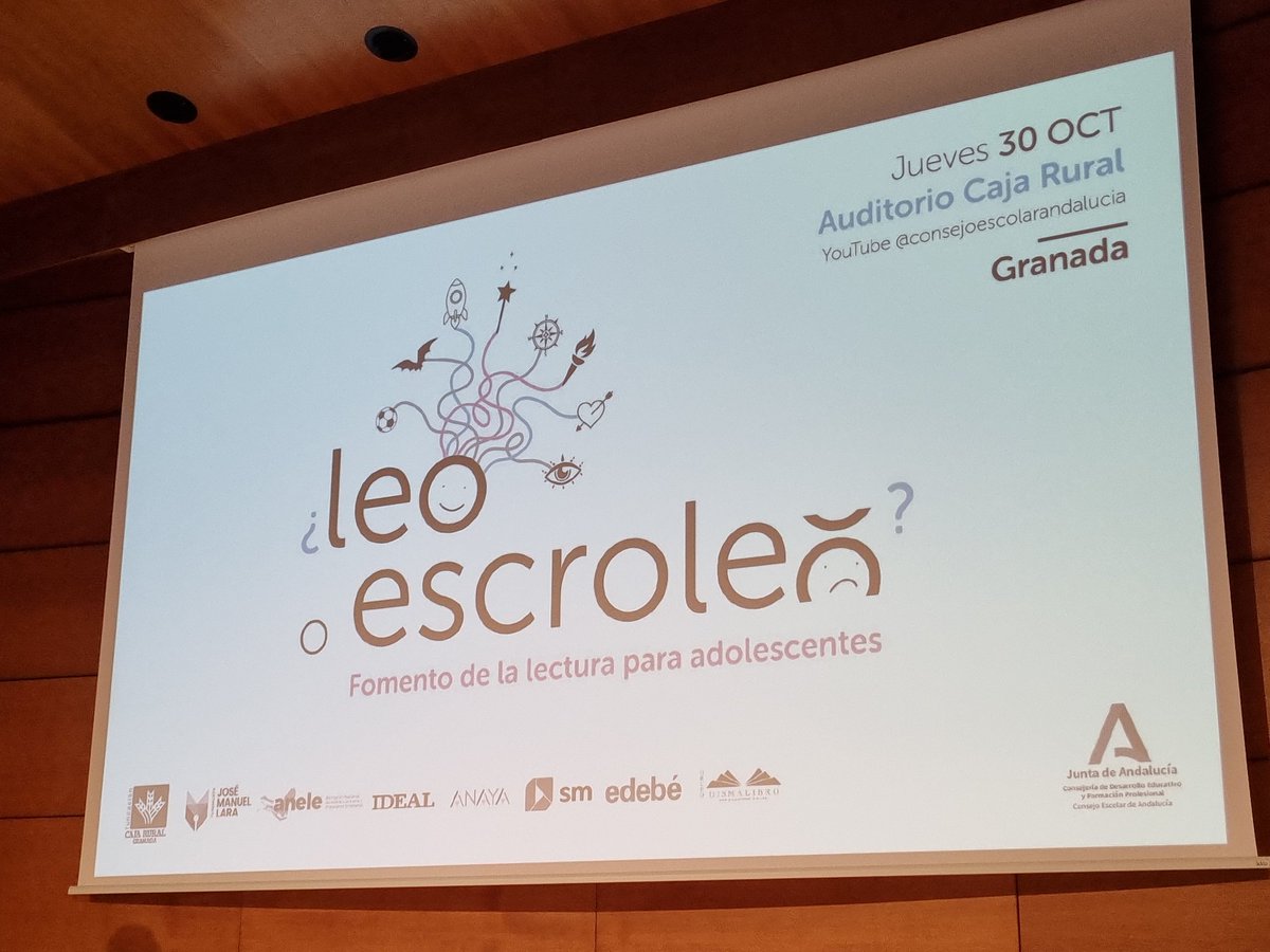Hoy en #Granada participo en #LeoOScroleo, una jornada impulsada por el Consejo Escolar de Andalucía, la <a href="/FundacionJMLara/">Fundación José Manuel Lara</a> y <a href="/anayainfantil/">Anaya Infantil</a> entre otros para un tema que me obsesiona, el fomento de la lectura. Intervendré en una mesa redonda con <a href="/DavidlozanoG/">David Lozano Garbala</a> y María Rosal.