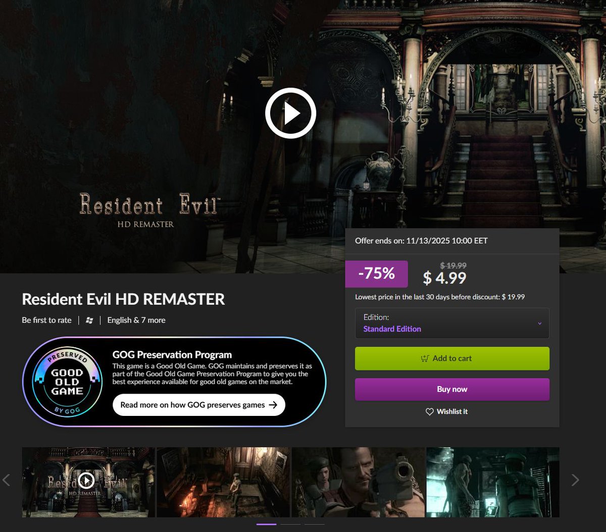 Wario64's tweet image. Resident Evil HD REMASTER and Resident Evil 0 are now on GOG

Resident Evil HD REMASTER - $4.99 buff.ly/aJWj1gk 
Resident Evil 0 - $4.99 buff.ly/tXC3dRH 

Resident Evil Deluxe Origins Bundle (RE HD + RE0 &amp;amp; Costumes DLC) $9.99 buff.ly/D0M9pIX #ad