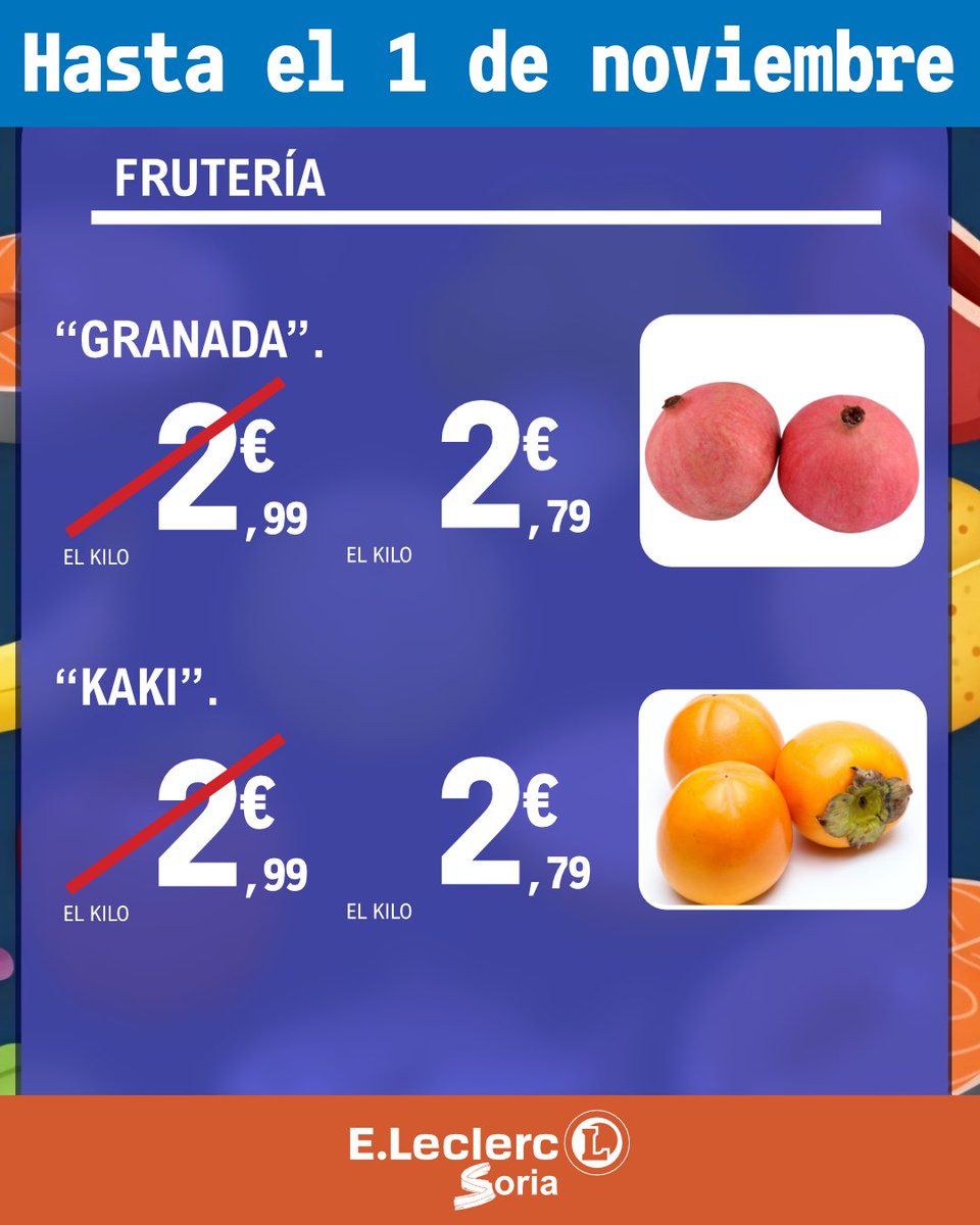 Ofertas fin de semana 🛒

Del jueves 30 de octubre al sábado 1 de noviembre.
¡Aprovecha las ofertas en E.Leclerc Soria!
