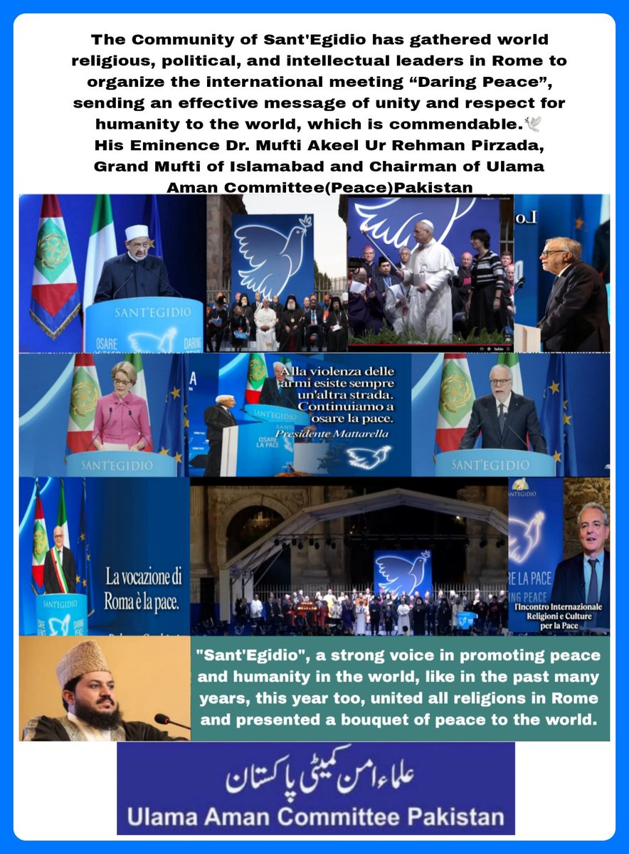 DarAlIftaIsb's tweet image. His Eminence Dr. Mufti Akeel Pirzada, Grand Mufti of Islamabad &amp;amp; Chairman of @UACP_Official Congratulates H.E. Andrea Riccardi founder of Sant'Egidio &amp;amp; H.E @Marco_europa President of Sant'Egidio for organizing successful international meeting “Daring Peace”
