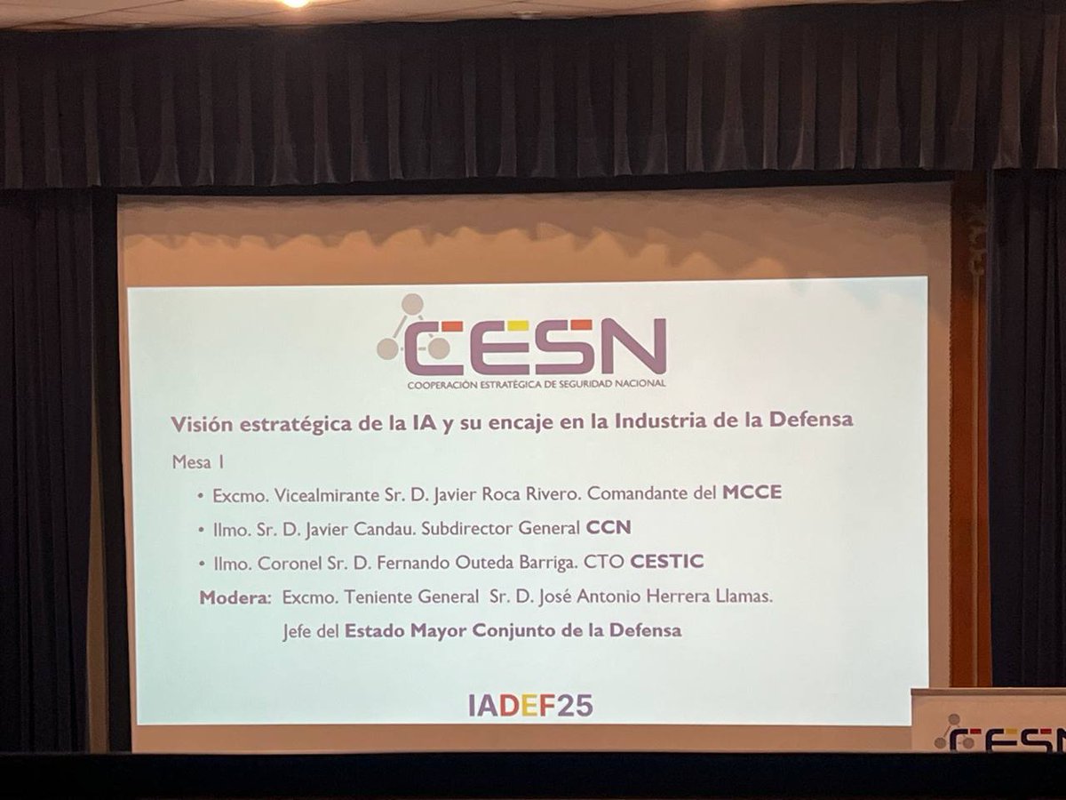 ApoloCybersec's tweet photo. Presencia clave de Apolo Cybersecurity en #IADEF25, el evento donde la inteligencia artificial se une a la defensa nacional para crear un futuro más seguro.
Gracias a CESN y a Eva Álvarez del Manzano por invitarnos a formar parte de este foro imprescindible.
#IADEF25 #CESN https://t.co/HFXmJonDe0