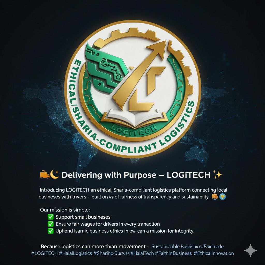 CamzTribiana's tweet photo. LOGiTECH ๐ โ an ethical, Shariah-compliant logistics platform connecting local businesses with trusted drivers. Promoting transparency, fairness, and sustainability while empowering small enterprises and ensuring just wages โ logistics with integrity. #HalalLogistics #EthicalTech #LOGiTECH
https://t.co/FW5aJxchWk