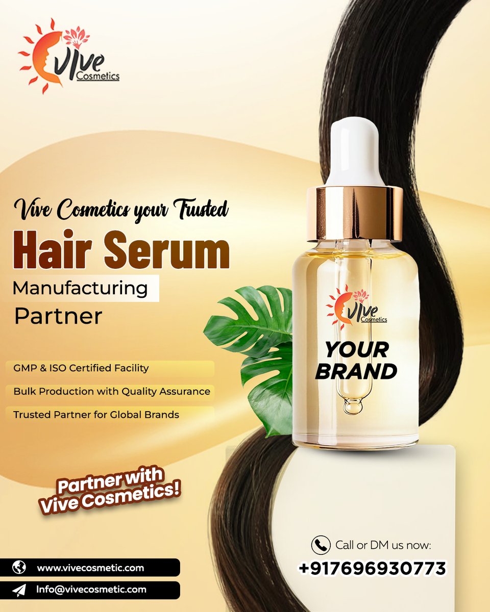 vivecosmetic's tweet image. Your trusted Hair Serum Manufacturing Partner
From GMP &amp;amp; ISO-certified facilities to global bulk production, we ensure quality, trust, and growth for your brand. 
Call/DM: +91 76969 30773
vivecosmetic.com
info@vivecosmetic.com
#HairSerumManufacturer #PrivateLabelCosmetic