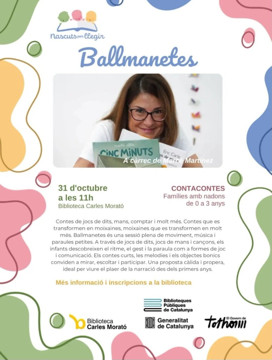 Seguim amb les activitats del programa #NascutsPerLlegir: 

Avui: 
🕦10:30h 📍<a href="/bprahola/">Biblioteca Pública de Girona Carles Rahola</a>
🕠17:30h 📍 Biblioteca Central de <a href="/bctxarxa/">bct xarxa</a> <a href="/bibliotequesXBM/">BibliotequesXBM</a>

Demà 🕚11h 📍<a href="/BiblioSolsona/">Biblioteca Solsona</a> <a href="/bibliotequeslle/">Biblioteques Lleida</a>