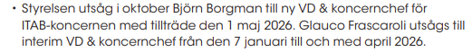Itab upp 17% efter rapport och rekrytering av Björn Borgman. Nu ser vi fram emot reaktionen när Ingemar Stenmarkman blir ny finanschef.