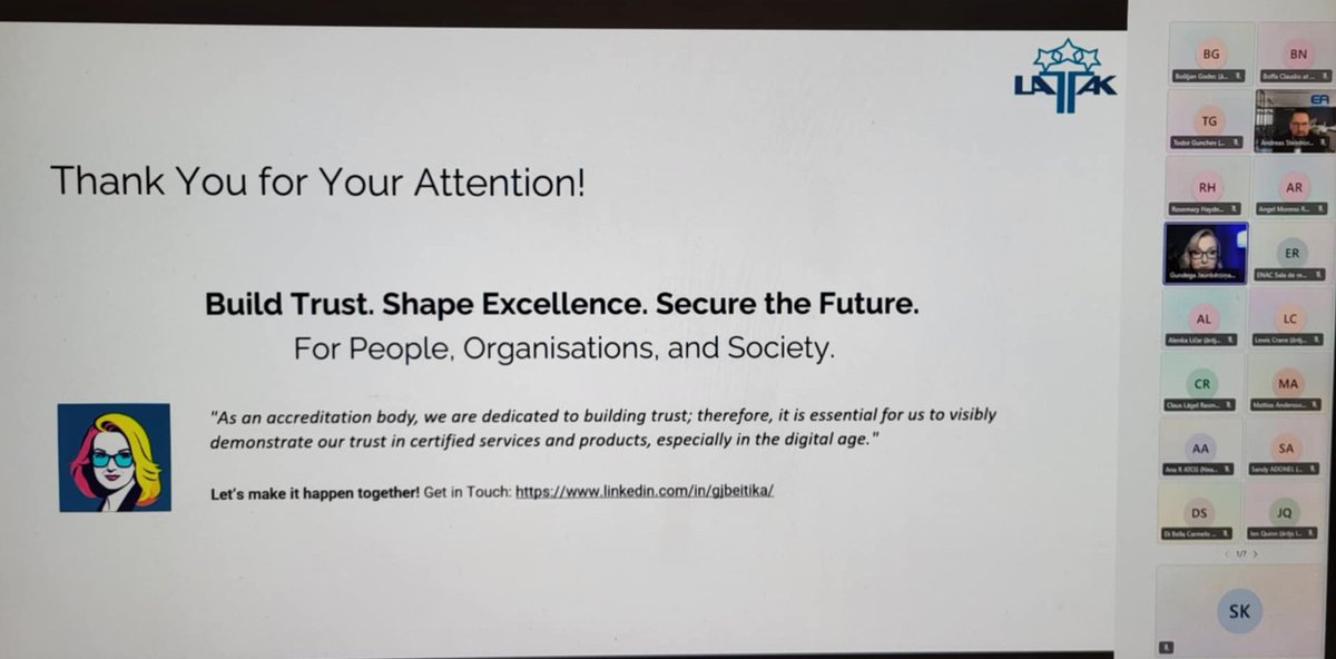 🤖 Šodien #LATAK direktore <a href="/GJBeitika/">G.J.Beitika</a>  #EA attālinātajā darbīcā prezentēja, kā #MI tiek izmantots LATAK darbībā – dati, piemēri, labā prakse! 🌍
Kopā ar 🇮🇸 un 🇹🇷 kolēģiem par #AI ietekmi akreditācijā.
#Innovation #Accreditation #EA