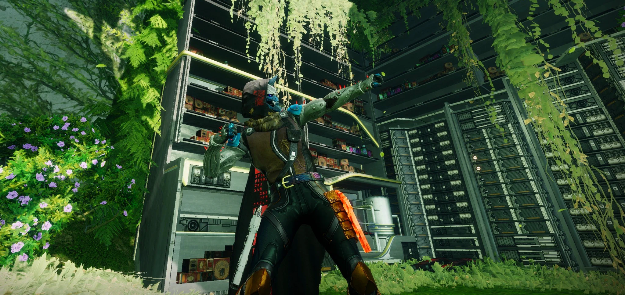 Cayde-6 flexing his arms in the area where you first meet him in the Pale Heart, Destiny 2 Final Shape