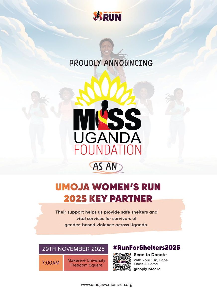 Partnership in Action. Purpose in Motion. We’re thrilled to unveil the Miss Uganda Foundation as a key Partner Member for the Umoja Women's Run happening on November 29, 2025, at 7:00 AM, Makerere University Freedom Square!

This inspiring initiative, “By Us, For Us, Sustained by
