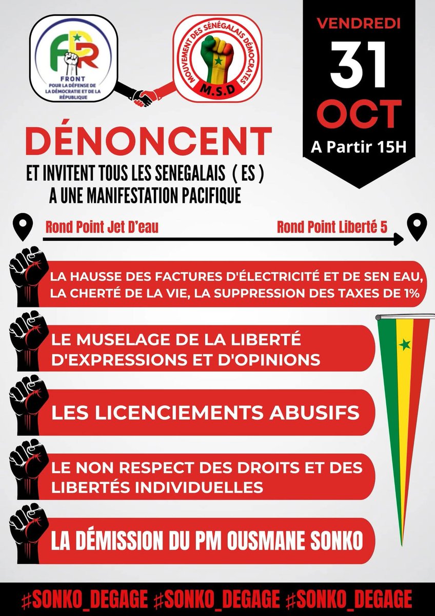 MSD_Officielle's tweet photo. Le Mouvement des Sénégalais Démocrates MSD/ « SONKO DÉGAGE » annonce sa participation à la grande marche du FDR https://t.co/SVcGalCc5Q