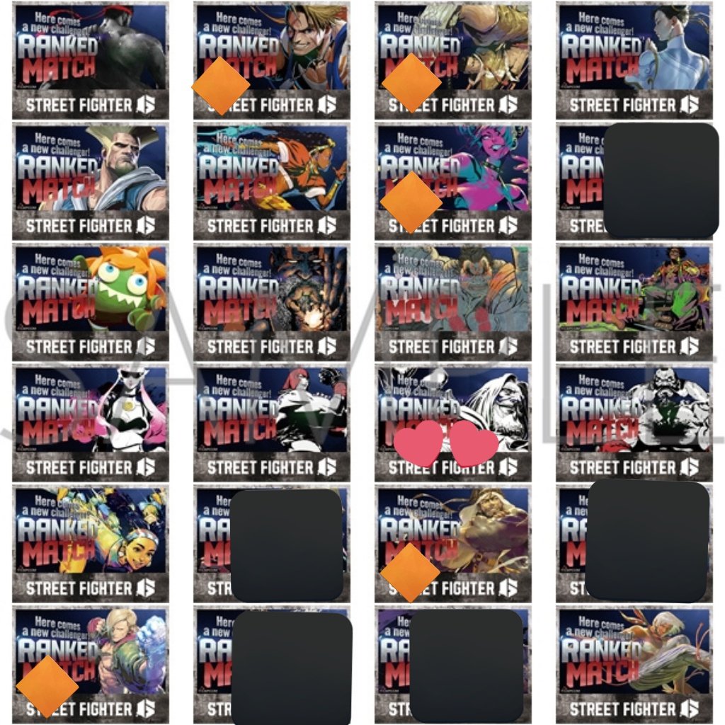 【交換・譲渡】
ストリートファイター6 スト6
ぺたコレクション ぺたコレ

譲:画像参照

求:JP(同種orキャラバッジ(B)＞(D)＞他異種)、定価+送料

1BOX予約済
🔶は同種orキャラバッジとの交換
JP買取もしております
⬇