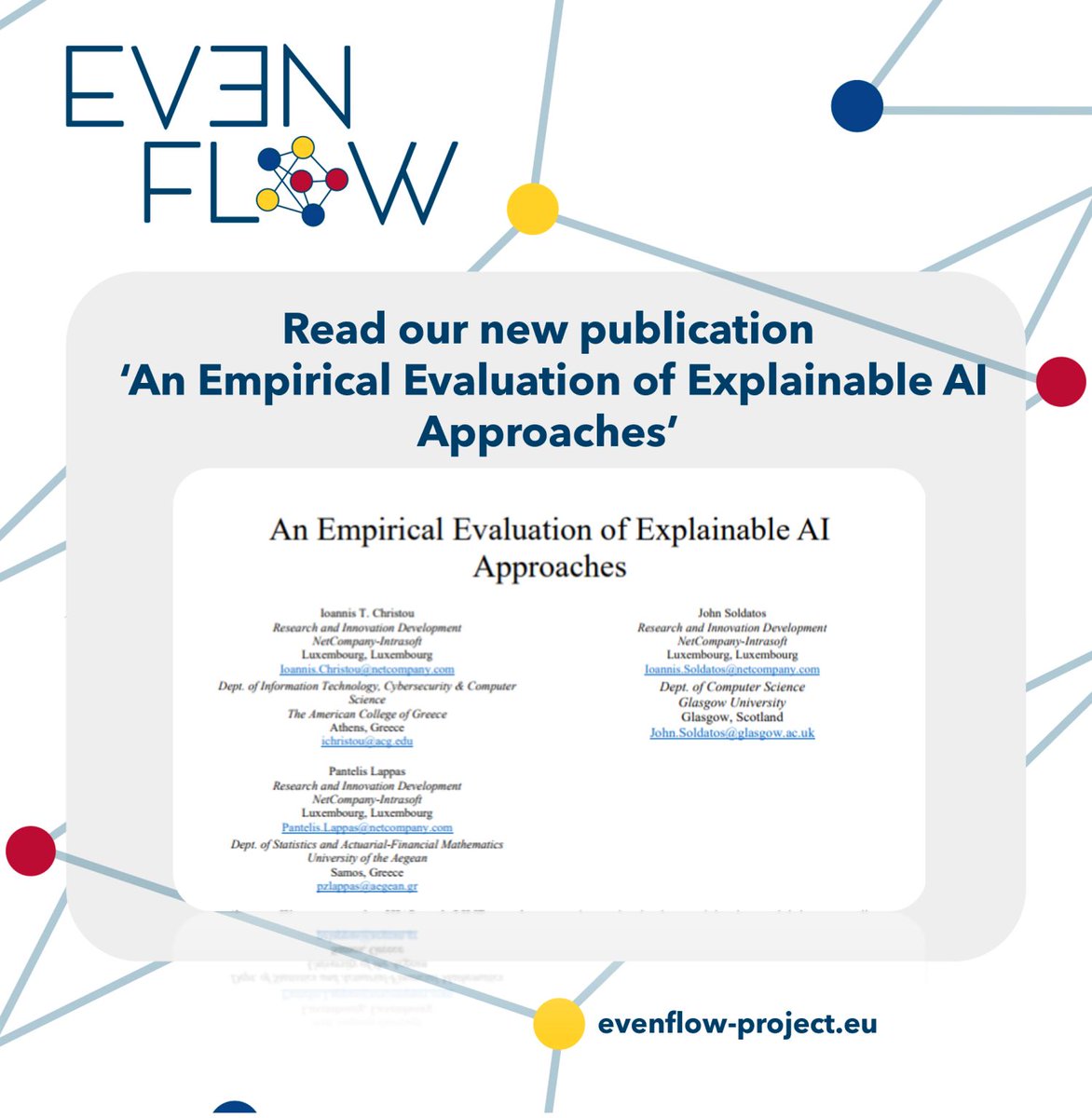 EvenflowProject's tweet image. 📢 New publication!
#Evenflow project presents “An Empirical Evaluation of Explainable AI Approaches” — comparing SHAP, LIME, rule-based and fuzzy logic methods for explaining black-box ML models.
📝 evenflow-project.eu/publications/
#ExplainableAI #NeurosymbolicAI #AIResearch #SymbolicAI