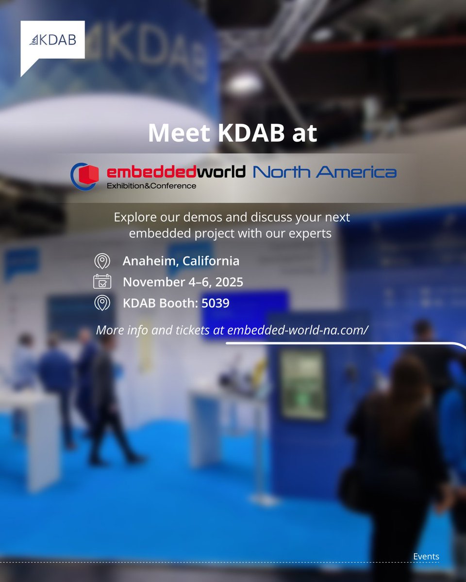 KDABQt's tweet image. Visit KDAB at Embedded World North America 2025 in Anaheim, CA (4-6 Nov) to explore our #embedded, #3D, and Qt demos and discuss your C++, Qt, and Rust development challenges with our engineers. #QtDev #Cpp #RustLang
Learn more about our demos: kdab.com/kdab-at-embedd…