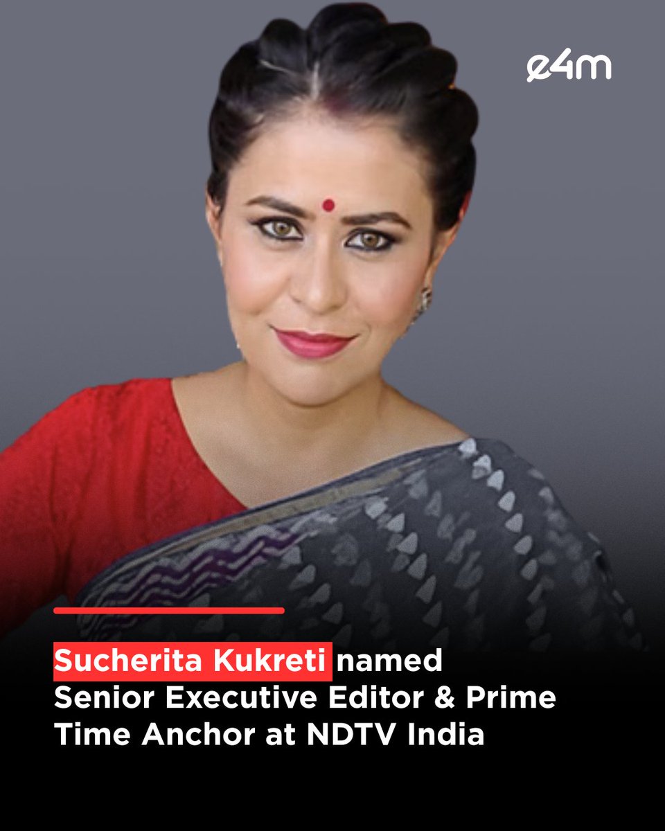 e4mtweets's tweet photo. @sucherita_k named Senior Executive Editor & Prime Time Anchor at @ndtvindia .
She brings over two decades of experience in television journalism.
Read the full story : https://t.co/PE4RAIzAAg
#SucheritaKukreti #NDTVIndia #SeniorExecutiveEditor #PrimeTimeAnchor #HindiNews #BilingualJournalist #e4m