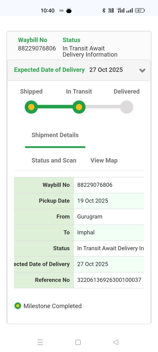 CDaimei's tweet photo. @BlueDartCares it's already 30th October and the delivery is still in transit??? https://t.co/UUOhgCKLd0