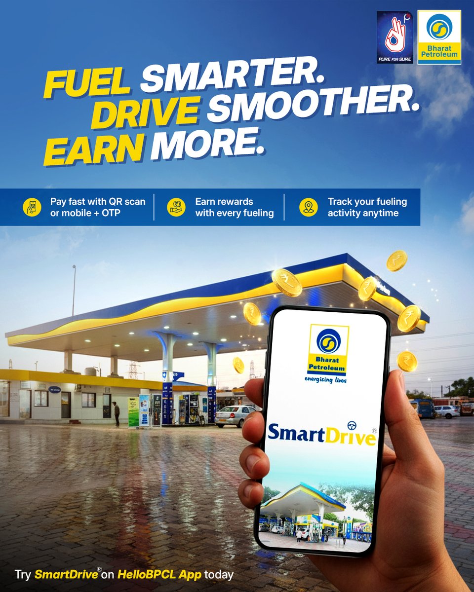 Make your drive smarter with SmartDrive, our digital fueling solution that brings speed, convenience, and rewards together.

✔ Experience seamless payments with just a QR scan or mobile OTP.
✔ Earn instant cashback and PETROMILES
✔ Monitor your fueling history in real time
