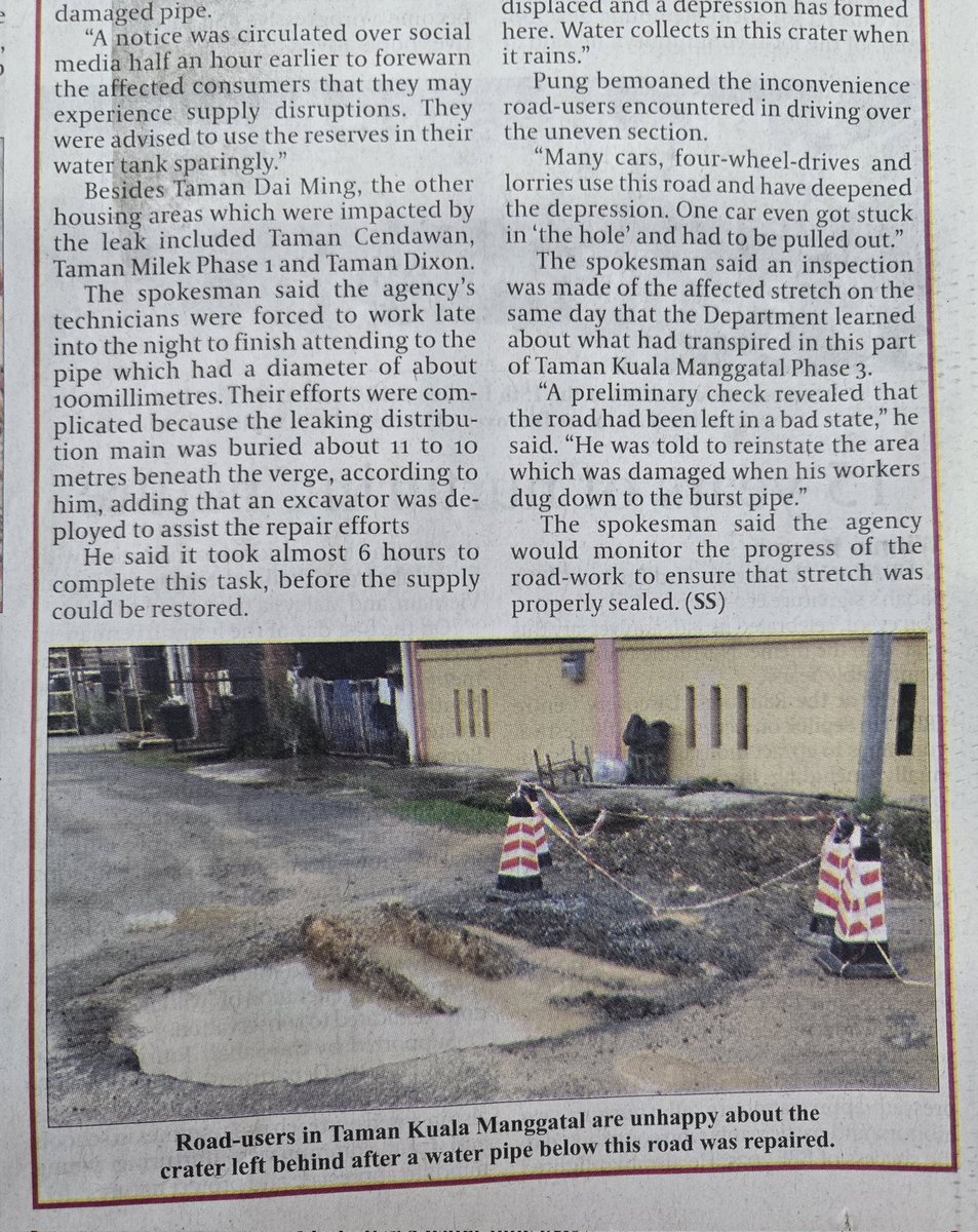 It is sad that this kind of haphazard public works is still happening in Sabah. Digging up water pipes repairs but not reinstating the road surfaces after the repairs. This one is at Penampang.