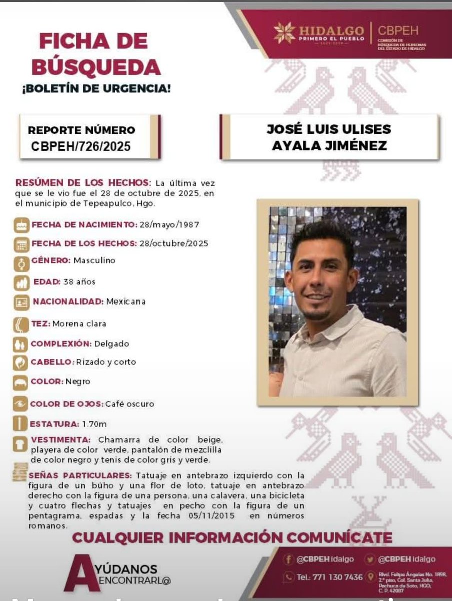 arytatm's tweet photo. Ayúdanos a encontrarlo, su última ubicación fue en Tepeapulco Hidalgo #hastaencontrarte #aztecauno #aztecanoticias #noticierostelevisa @AztecaNoticias @TVAztecaCDMX_ @AquienCorr @HechosAM @jzarzap @VILLALVAZO13 @PaolaRojas @AristeguiOnline @MVSNoticias @adnnoticiasmx https://t.co/qMVYsqOHIe
