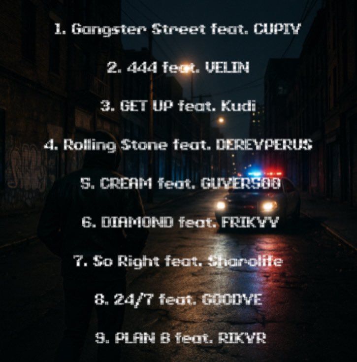 My new mixtape “GANGSTER STREET” out 31th October. 
Is an emotional and raw journey through darkness, loneliness, and inner struggle. 
The album blends melancholic soundscapes with confident energy, creating a contrast between vulnerability and strength.