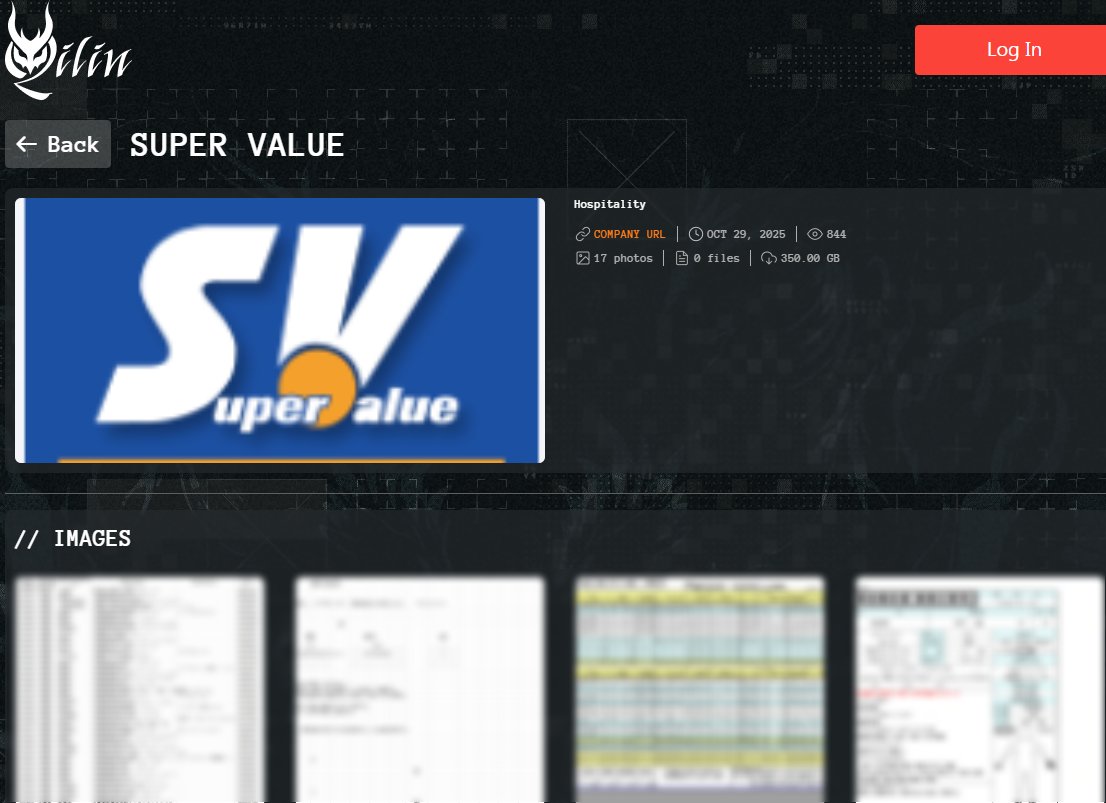 H4ckmanac's tweet photo. 🚨Cyberattack Alert ‼️

🇯🇵Japan - Super Value Co., Ltd.

Qilin hacking group claims to have breached Super Value Co., Ltd.

Allegedly, the attackers exfiltrated 350 GB of data.

Sector: Wholesale / Retail
Threat class: Cybercrime

Observed: Oct 29, 2025
Status: Pending verification

—
About this post:
Hackmanac provides early warning and cyber situational awareness through its social channels. This alert is based on publicly available information that our analysts retrieved from clear and dark web sources. No confidential or proprietary data was downloaded, copied, or redistributed, and sensitive details were redacted from the attached screenshot(s).

For more details about this incident, our ESIX impact score, and additional context, visit https://t.co/eB7qgxKFAa.