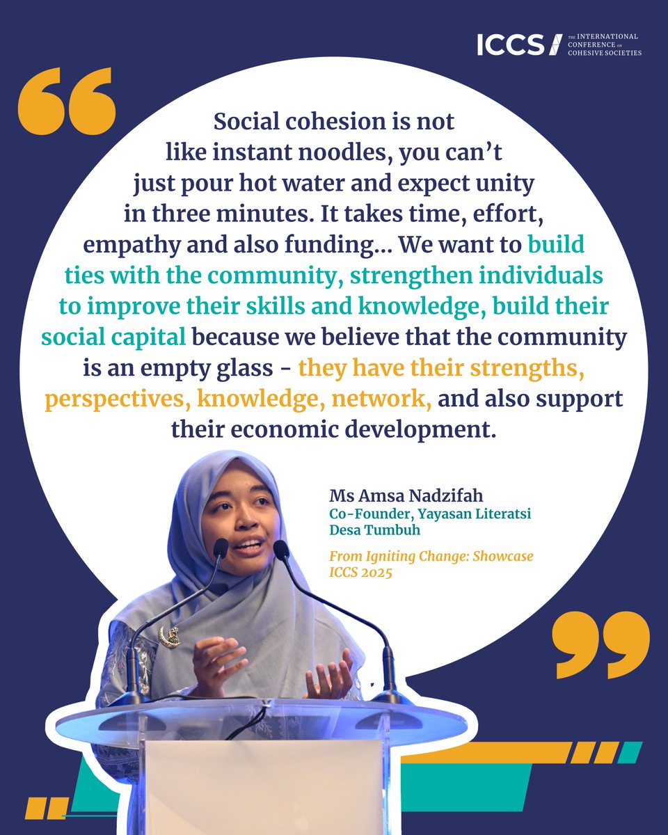 ICCSSG's tweet photo. At #ICCS2025, in her sharing at Igniting Change: Showcase, Amsa Nadzifah reminded us that social cohesion isn’t instant - it takes time, empathy, and trust in the community’s own strengths.

🎥 Watch the showcase here 👉 https://t.co/vBCwaXPCYC

#ICCS2025 #SG60 #ICCSSG https://t.co/aPp6csezi5