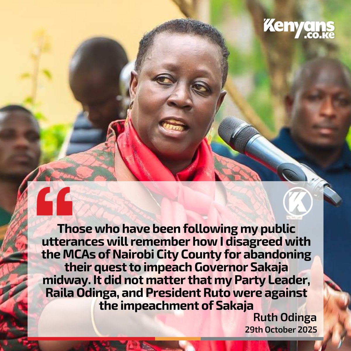 Kenyans's tweet image. Ruth Odinga reveals she supported the impeachment of Governor Sakaja