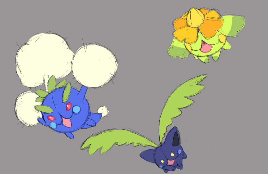 Serynaberry's tweet image. The Rejohto Hoppip line, keeping the same type. Cute weird cat things. 
#Pokemon 
#poke