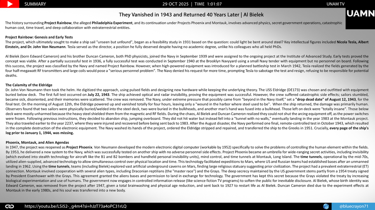 bluecrayon71's tweet image. They Vanished in 1943 and Returned 40 Years Later | Al Bielek 

🔗youtu.be/LSi52-_g4m4?si…

#ProjectRainbow #PhiladelphiaExperiment #ProjectPhoenix #NicolaTesla #Invisibility #TimeTravel #TimeTunnels #Draconians #Grays #AlienAgenda #EisenhowerTreaty #EarthChanges #MarsColony