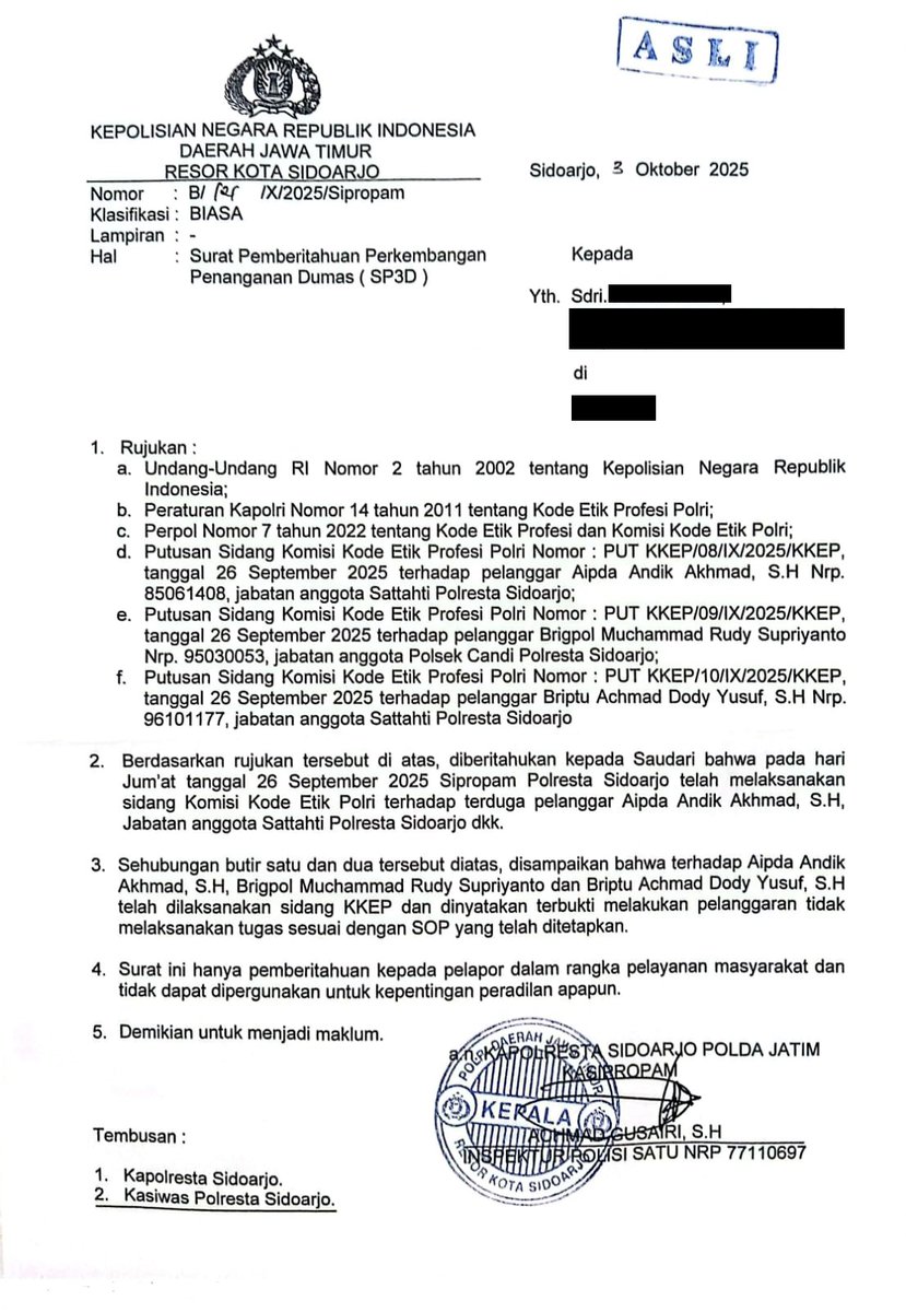 Do_ttie's tweet photo. @polresta_sda @propampolri  sanksinya apa? Gini tok? Kasi propam di-WA  ya gak jawab², minta Berita Acara Sidang juga gak direspon https://t.co/v8En5EVuO5