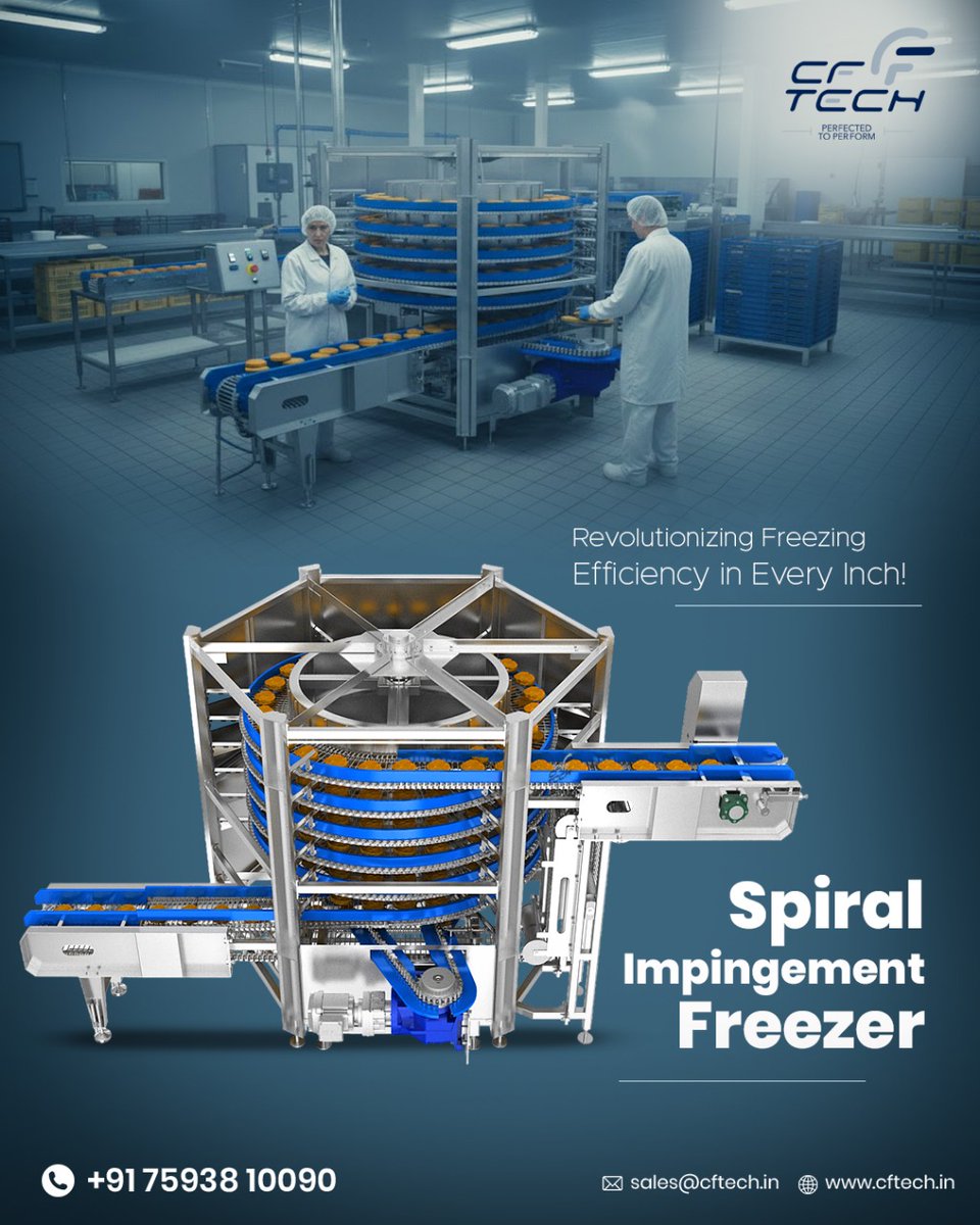 cochinfoodtech's tweet image. The Spiral Impingement Freezer delivers exceptional freezing performance through innovative airflow technology.

For more details:
🌐 cftech.in
📌 Kochi, Kerala, India
☎ +91 7593810090, 0484 2794140

#CFTECH #IQF #spiralimpingmentfreezer  #foodprocessingmachinery