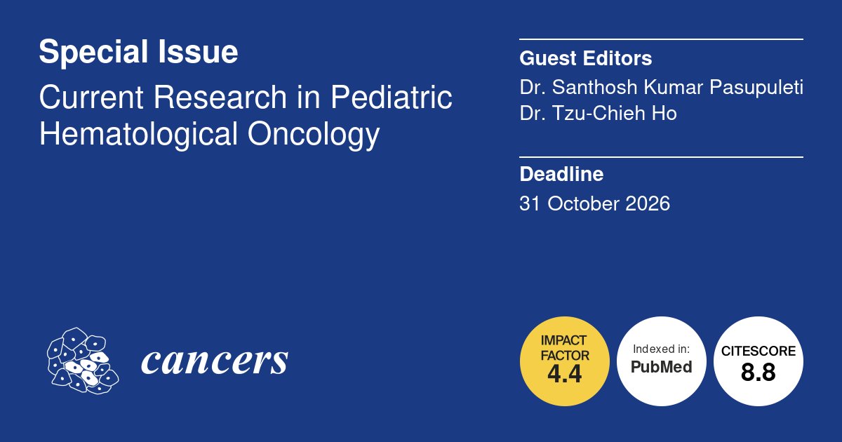 📢We're Excited to share the #SpecialIssue "Current Research in #Pediatric Hematological Oncology" edited by Dr. Santhosh Kumar Pasupuleti &amp; Dr. Tzu-Chieh Ho, now open for submissions! 👏
<a href="/IUMedSchool/">IU School of Medicine</a> 
Find more details here:  📌mdpi.com/journal/cancer…