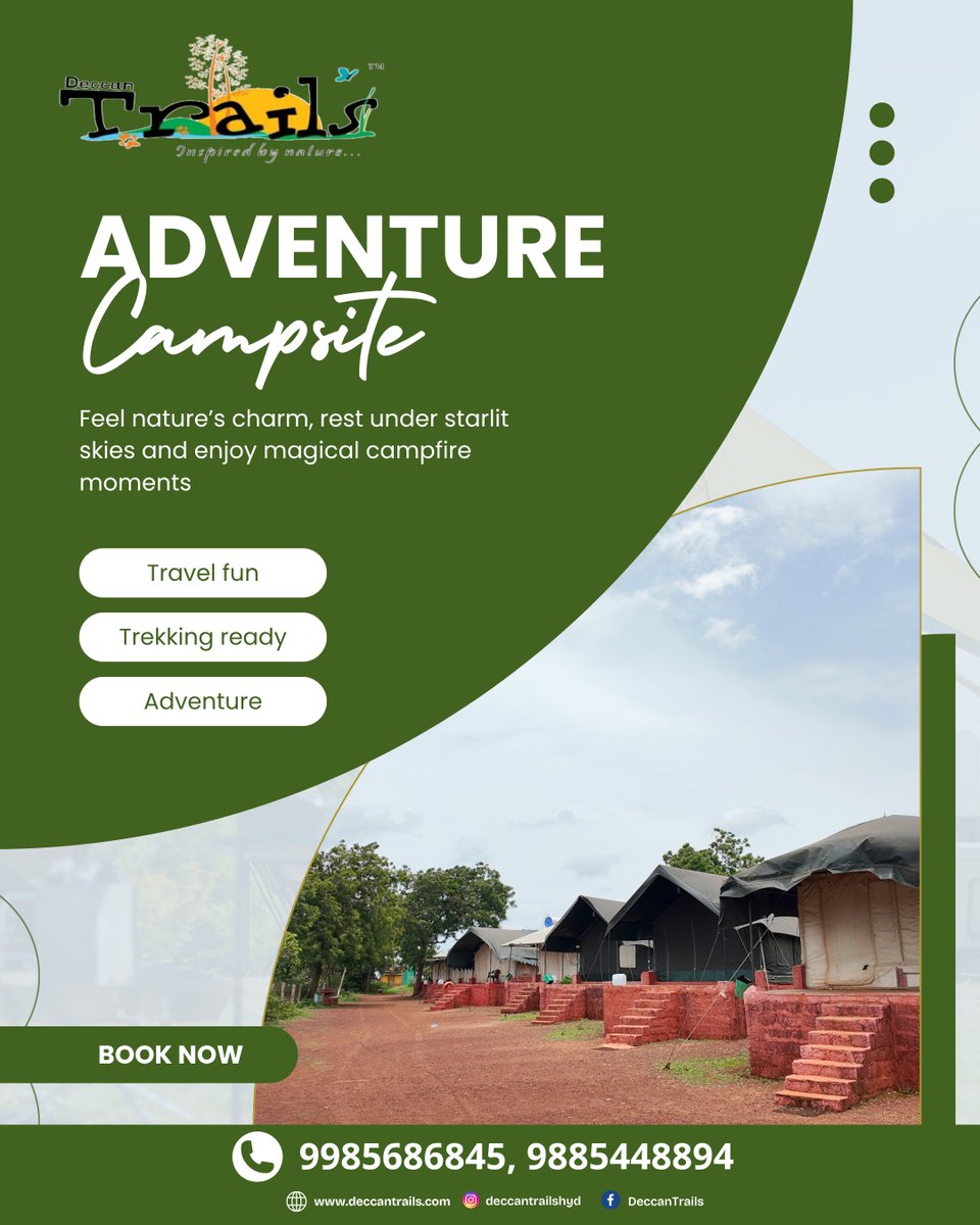 DeccanTrailsHyd's tweet image. ⛰️ Adventure Campsite at Deccan Trails!

📞 Call or WhatsApp at 98854 48894 , 9985686845
🌐 Visit our website: deccantrails.com
📍 Location: Deccan Trails, Vikarabad

#DeccanTrails #AdventureCampsite #IntoTheWild #CampingVibes #AdventureAwaits #NatureLovers #WeekendGetaway