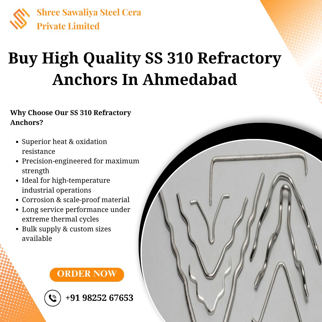 shree_cera32161's tweet image. Looking to buy premium SS 310 Refractory Anchors in Ahmedabad?

#SS310 #RefractoryAnchors #StainlessSteelAnchors #HighTemperatureAlloys #IndustrialHardware #FurnaceLining #RefractorySupport #HeatResistantSteel #IndustrialSolutions #EngineeringMaterials #SteelIndustry