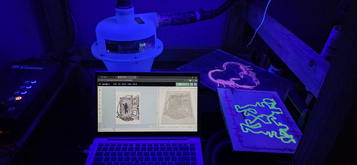 GaslightVisions's tweet image. Things are going very well with the test pieces. ThE new #FoxAlien Vasto XL CNC machine continues exceeding expectations. I'm picking up some gorgeous live egde walnut slabs and burl, finishing a work, and starting a fiber optic/epoxy poured neon inlay frame for an infinity