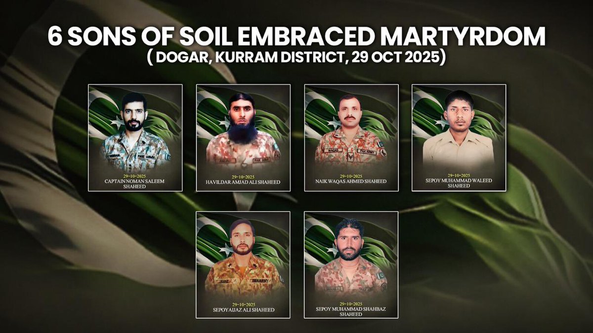 OfficialDGISPR's tweet image. On 29 October 2025, Security Forces conducted an intelligence based operation in general area Dogar, Kurram District, on reported presence of Khwarij belonging to Indian Proxy, Fitna al Khwarij.

During the conduct of operation, seven Indian sponsored khwarij were sent to hell…