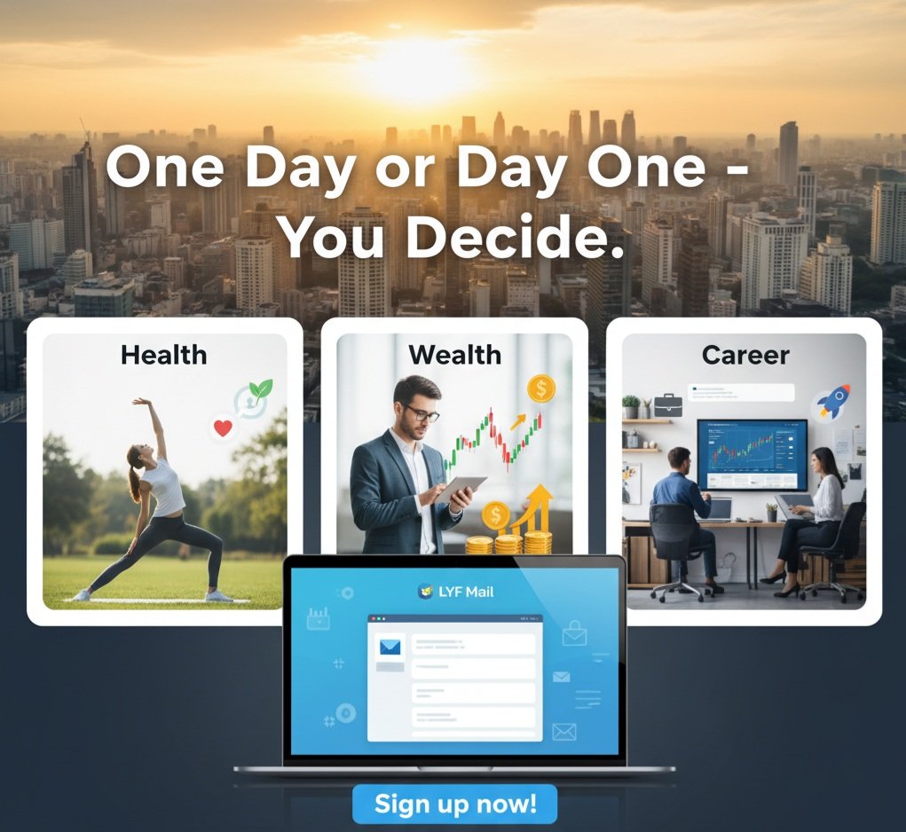 lyfmailcom's tweet photo. One Day or Day One - You Decide.
Stop waiting to prioritize your Health, grow your Wealth, and advance your Career. LYF Mail brings all of life's essentials right to your inbox—make today 'Day One' for your purposeful life.
#LYFMail #SmartEmail #Productivity #SelfImprovement https://t.co/BDs3cYFUgE