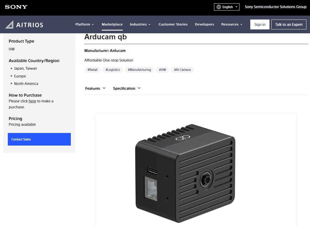 ArducamOfficial's tweet image. Our Arducam qb, powered by Sony IMX500 and @Raspberry_Pi CM5, is now officially listed on @AITRIOSbySony AITRIOS™ Marketplace! 🎉
🔗Check it out: bit.ly/4olWm2C
#Arducam #AITRIOS #Sony #IMX500 #EdgeAI #SmartCamera