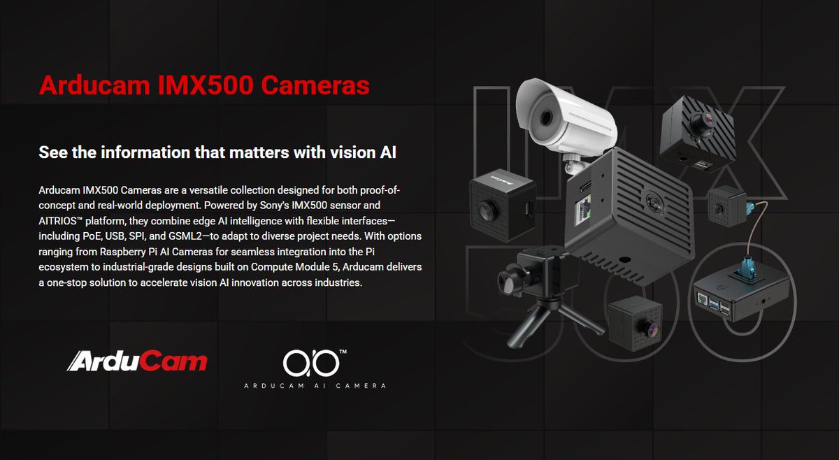 ArducamOfficial's tweet image. Our Arducam qb, powered by Sony IMX500 and @Raspberry_Pi CM5, is now officially listed on @AITRIOSbySony AITRIOS™ Marketplace! 🎉
🔗Check it out: bit.ly/4olWm2C
#Arducam #AITRIOS #Sony #IMX500 #EdgeAI #SmartCamera