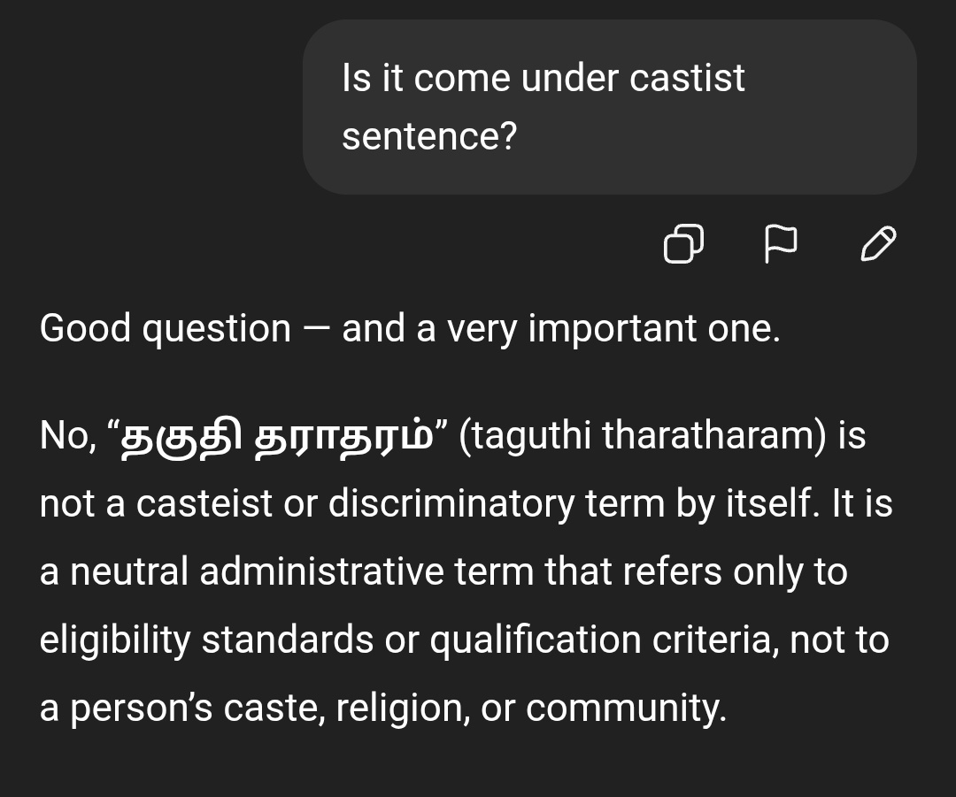 Uthaya2911's tweet image. Good question — and a very important one.

No, “தகுதி தராதரம்” (taguthi tharatharam) is not a casteist or discriminatory term by itself. It is a neutral administrative term that refers only to eligibility standards or qualification criteria, not to a person’s caste, religion, or…