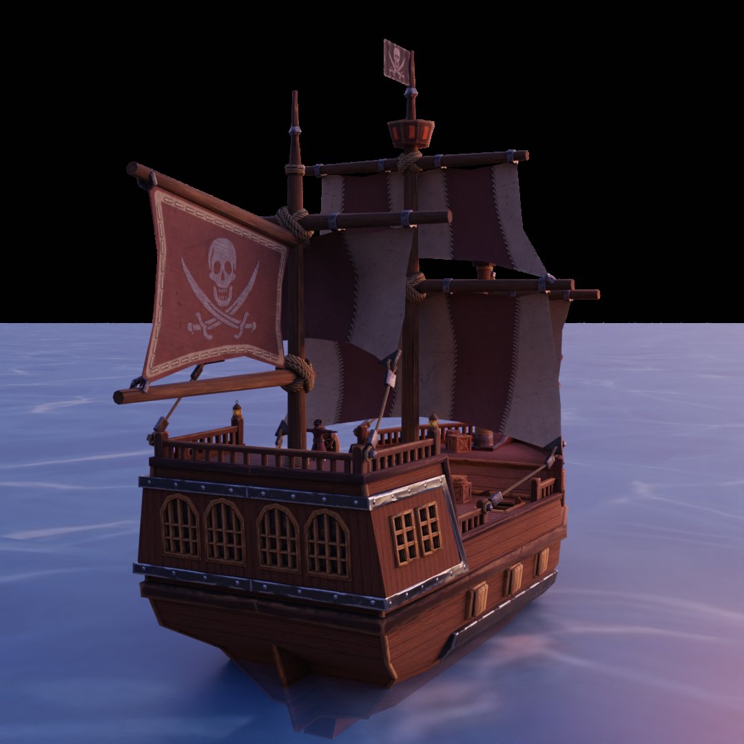 Hello. Today, I share this #pirate #ship. Asset that I made a while ago.

~~~
#blender #3d #3dmodeling #3dmodel #stylized