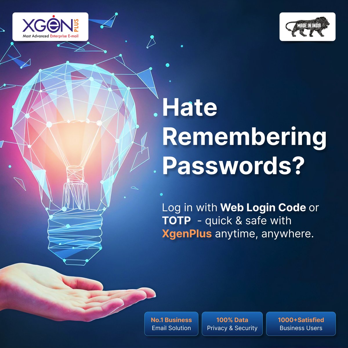 xgenplus's tweet photo. Tired of remembering multiple passwords? With XgenPlus, log in quickly and securely using Web Login Code or TOTP – anytime, anywhere.  

#XgenPlus #BusinessEmail #SecureLogin #SmartEmail #DataSecurity #DataSecurity #effortlesscommunication #MadeInIndia #makeinindia #swadeshi https://t.co/SYUOqoXwLW