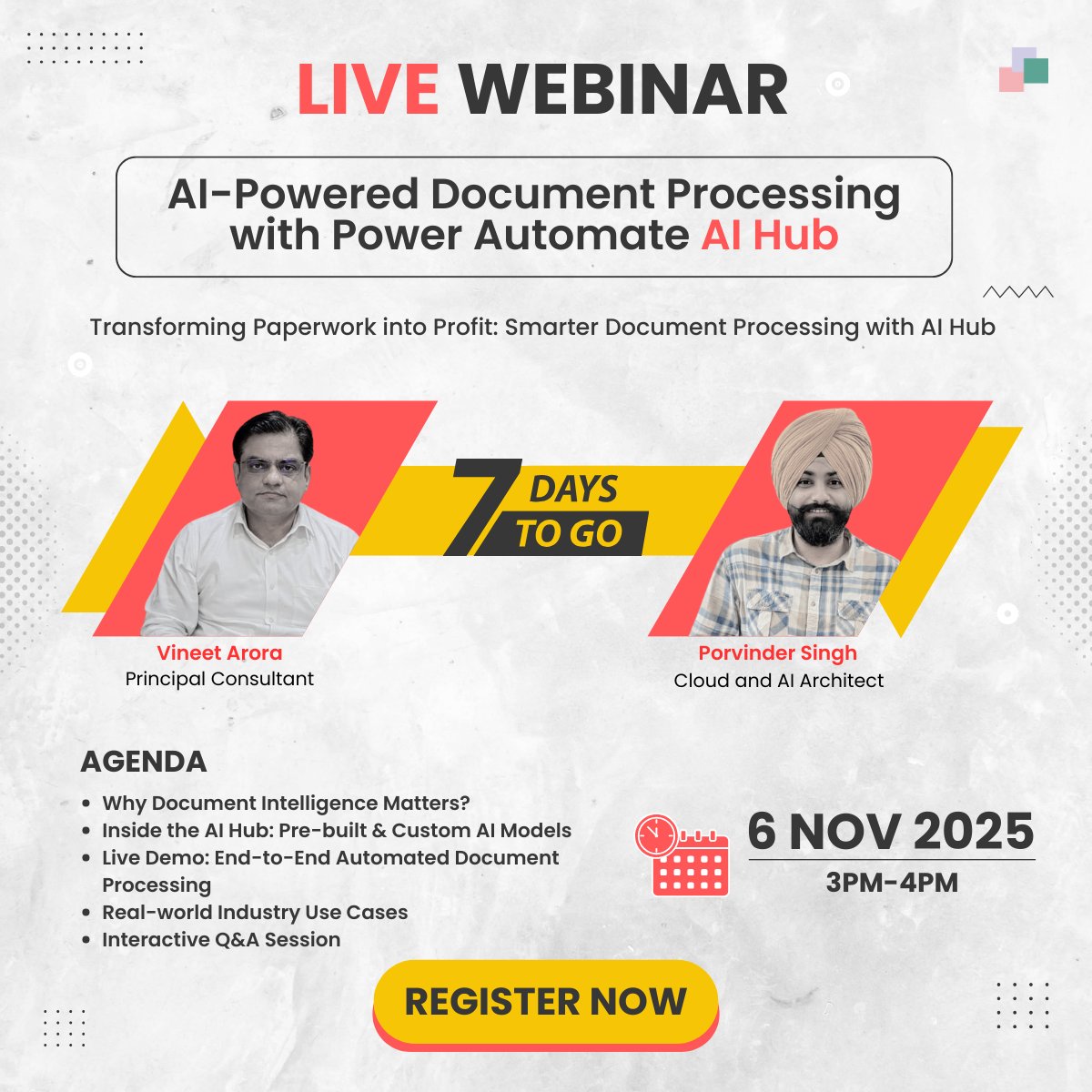 MismoSystems's tweet image. ⏳ Only 7 Days Left! See how #MicrosoftPowerAutomate #AIHub bring intelligent automation to life.

Experience smarter document processing—fewer errors, higher efficiency, and more time saved.

🔗 Register: lnkd.in/guMWQxp7