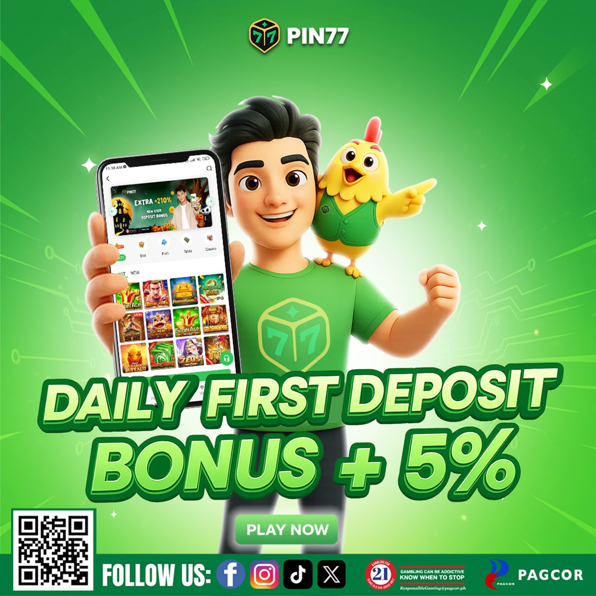 PIN77PH's tweet photo. Level up your game araw-araw!
💥 Get your DAILY FIRST DEPOSIT BONUS +5% sa PIN77! 🎰

💚 Mas malaki ang deposit, mas bongga ang rewards!
👉https://t.co/YLSSQkRf1S

#PIN77 #DailyBonus #PlayResponsibly https://t.co/cB5SsmoQ2w