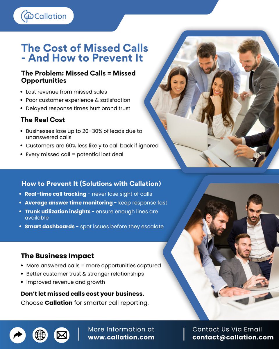 callation's tweet image. Every missed call isn’t just a lost lead - it’s lost insight, connection, and revenue.
With Callation, you can track every call, monitor response times, and make sure no opportunity slips away again.
#CustomerExperience#CommunicationAnalytics #CallData #CXStrategy #CXInsights