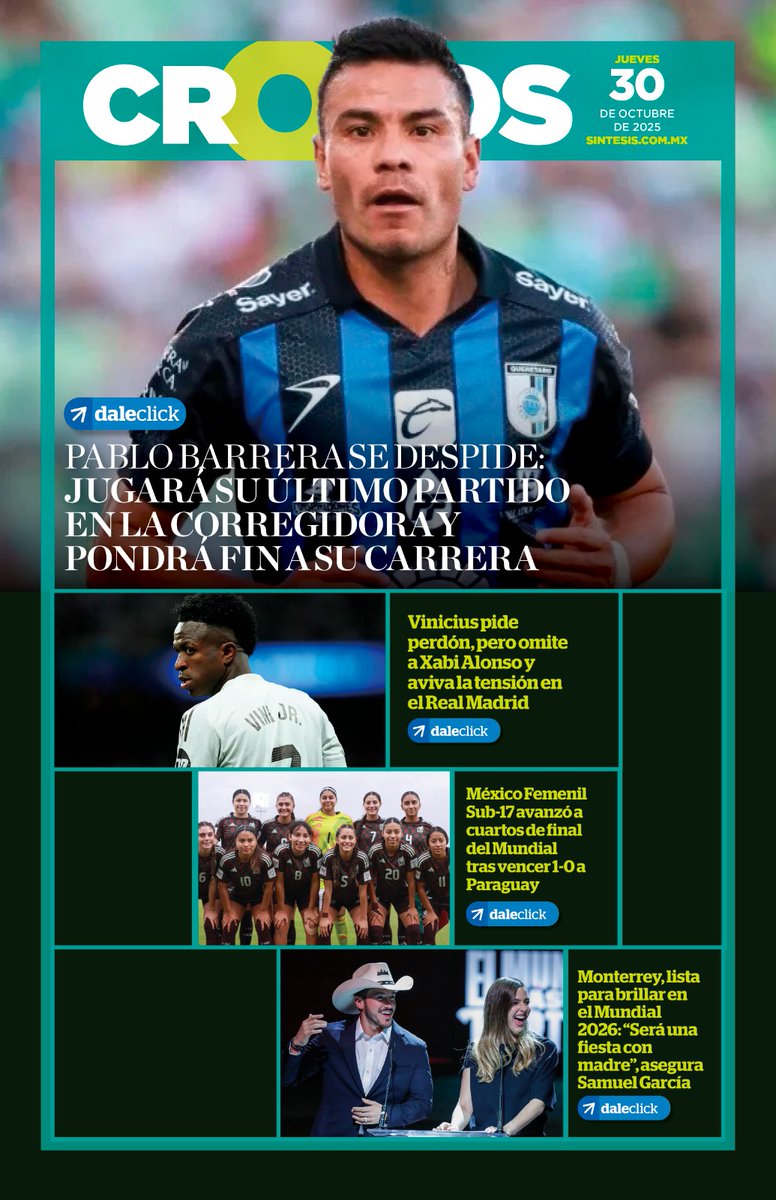 🗞️📰 Hoy en las portadas:

🏵️ Puebla lleva el Día de Muertos a Madrid

🚓 Más seguridad en Michoacán

🌏 Israel retoma alto al fuego en Gaza

🎼Vocalista de Gorillaz en el Cervantino

⚽ Pablo Barrera se despide

Toda la información en ⬇️

sintesisdigital.com.mx:8383/flipsint/30102…