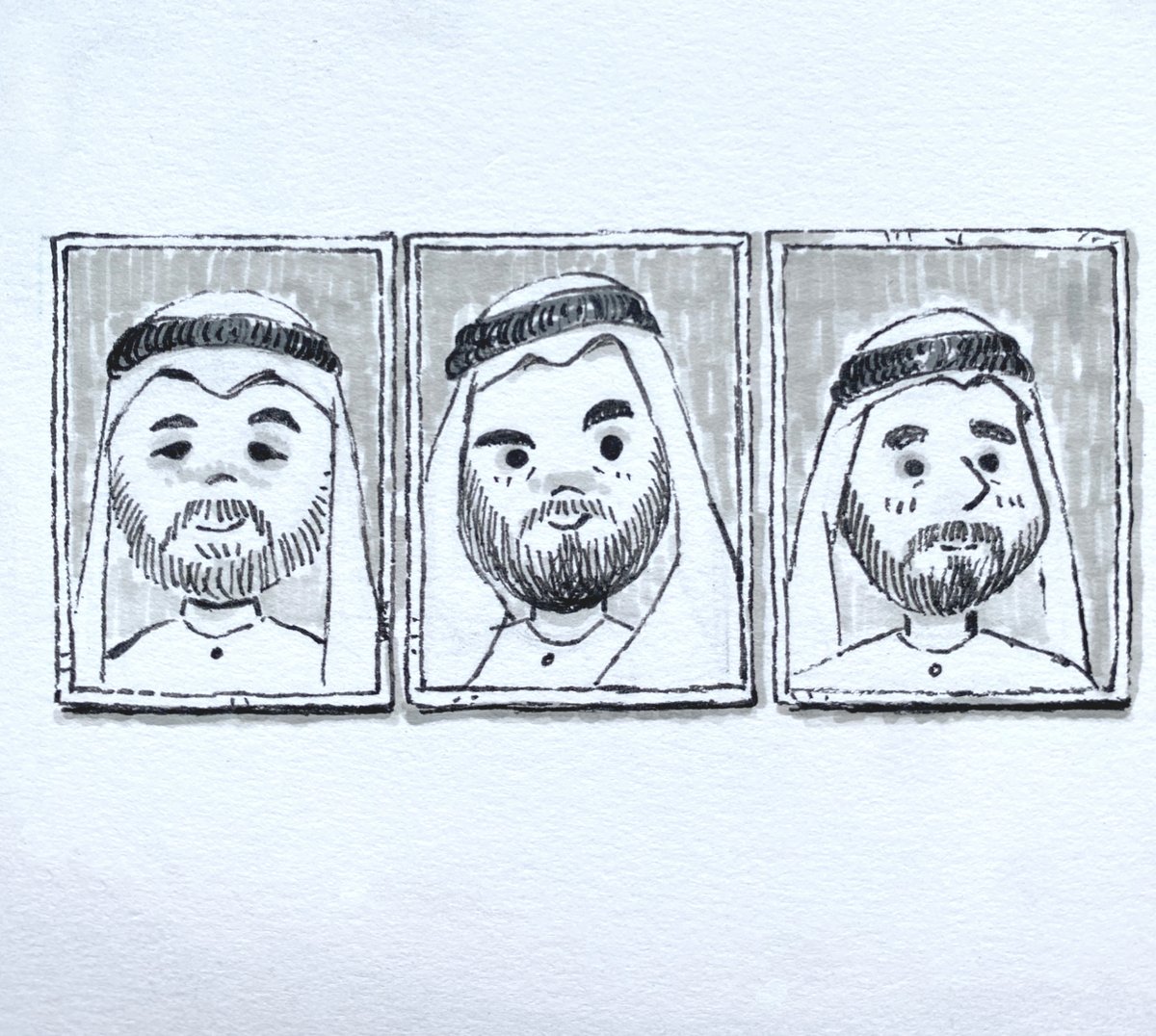 #Inktober 5 - Sheik. You’ll quickly get to know the leaders faces as you see their portraits welcoming you in many buildings. #uae